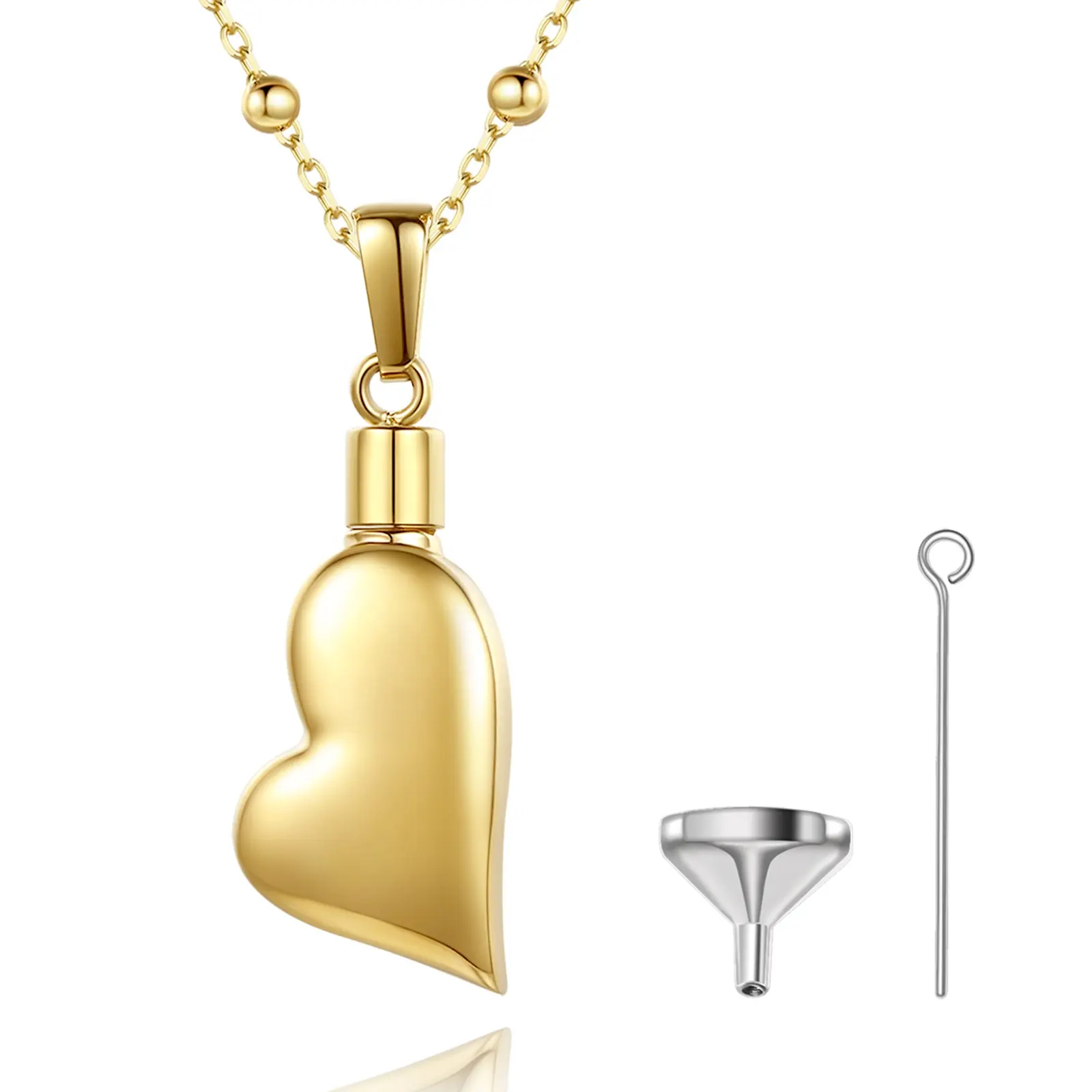 Colar de joias de cremação em forma de coração, chapeado em ouro de aço inoxidável de alta qualidade