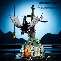 DK7069 Modelo de Escena de Torre de Dragón Negro Fantástico, 998 Piezas, Base de Roca, Diorama, Coleccionable de Escritorio, Juego de Bloques de Construcción para Ensamblar