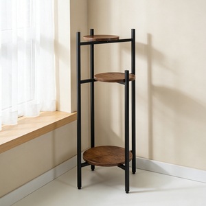 Support à plantes d'angle à 3 niveaux, style antique, en métal et bois, étagère à fleurs pour l'intérieur et l'extérieur - Product Image 4