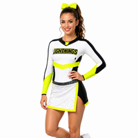 Ensemble haut et jupe de cheerleading personnalisé avec logo en strass, manches longues, pour femmes et filles, pour les équipes de compétition
