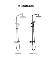 Mitigeur de douche thermostatique moderne en laiton brossé avec cartouche céramique, barre coulissante, fonction pluie et douchette à main, commande monocommande, pour villa