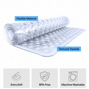 Tappetino Antiscivolo Rettangolare Brevettato <span class=keywords><strong>GORILLA</strong></span> <span class=keywords><strong>GRIP</strong></span> per Vasca e Doccia, Lavabile in Lavatrice, con Ventose e Fori di Drenaggio, Morbido, 35x16 Pollici, Trasparente - Product Image 4