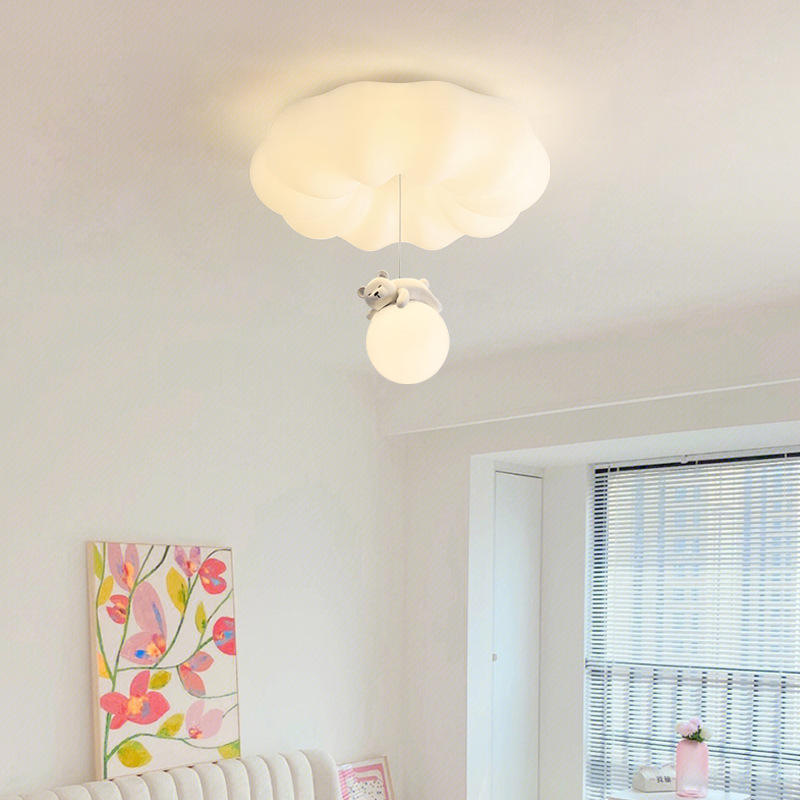 Simple Cute Warm Bear LED Ceiling Lamp for Children's Bedroom Modern Cream Style Cloud Lamp for Master Bedroom