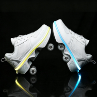 Chaussures à roulettes rétractables à un clic 2-en-1 avec lumières LED, roulements ABEC-7, pour enfants, pour la marche quotidienne et le patinage