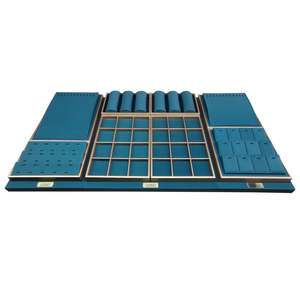 Ensemble de présentoirs à bijoux de luxe en cuir PU bleu, accessoires haut de gamme pour l'affichage de bagues, colliers et boucles d'oreilles en boutique - Product Image 1