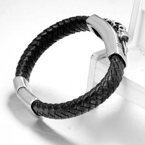 Pulsera de cuerda de cuero con calavera para hombre, brazalete con cierre de acero inoxidable, superventas - Product Image 4