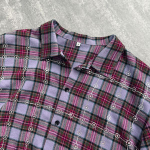 QIASNHI diseñador personalizado algodón Plaid Boxy camiseta botón Arriba Rhinestone franela camisa de gran tamaño manga larga Camiseta fabricante - Product Image 3