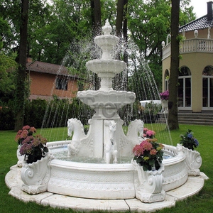 Trevi trang trí ngoài trời Tay Chạm Khắc đá cẩm thạch trắng tự nhiên 3 tầng đài phun nước bất động sản với tượng ngựa Pegasus - Product Image 2