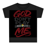 Transfert thermocollant personnalisé avec strass 'God Don't Play About Me' pour T-shirt, motif chrétien de foi