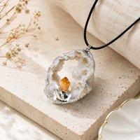 Collier pendentif en agate naturelle, géode, cristal de citrine, pierre brute dorée, bijoux pour femmes, cadeau