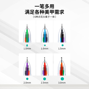 Stylo à points diamantés pour nail art 6 en 1, tailles de pointes 0,8/1,0/1,5/2,0/2,5/3,0 mm pour la décoration de manucure - Product Image 4