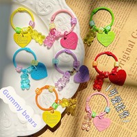 Porte-clés en métal transparent avec petit ours et cœur, breloque mignonne pour coque de téléphone DIY et pendentif de sac d'étudiant