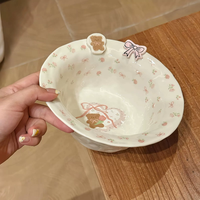 Nouvelle assiette en céramique coréenne rétro à motif floral, décorée d'un joli nœud, vaisselle élégante