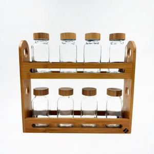Bamboo <b>Spice</b> <b>Rack</b> Double Layer Desktop Kitchen Storage Organizer With Wooden <b>Jars</b> <b>For</b> Seasoning And <b>Spices</b> - Product Image 2