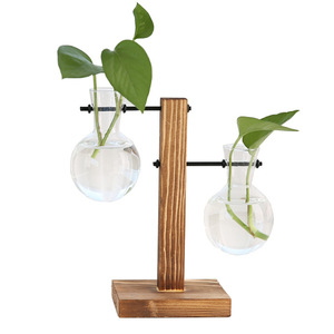 Estación de propagación de plantas Terrario de plantas con soporte de madera Regalos únicos de <span class=keywords><strong>cumpleaños</strong></span> de jardinería <span class=keywords><strong>para</strong></span> mujeres Amantes de las plantas Jarrones de vidrio - Product Image 1