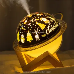 Humidificador de planeta con proyector de diseño navideño, luz lunar de 200ml, luz nocturna bonita, USB, iluminación nocturna, novedad