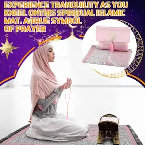 Müslüman namaz kilim ve boncuk ile zarif şantuk kumaş çanta Janamaz Sajadah yumuşak islam namaz kilim İslami hediyeler namaz halı Mat