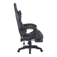 Chaise de gaming professionnelle moderne de direction, tissu gris, accents noirs, dossier ergonomique inclinable, repose-pieds extensible