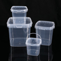 Seau carré transparent en plastique de 2 litres avec couvercle en PP, recyclable, de qualité alimentaire, pour l'eau et les aliments, vente en gros d'usine