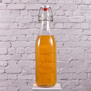 wholesale round flip lid drink beer wine water glass bottle 500ml 750ml 1000ml empty swing top glass bottle with stopper