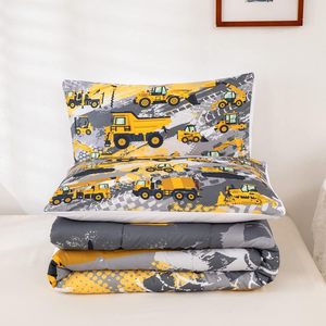 Ensemble de literie à thème de construction pour enfants avec tracteurs de pelles de voitures de dessin animé <span class=keywords><strong>couette</strong></span> et taie d'oreiller - Product Image 5