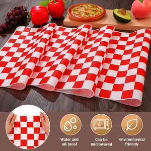RTS 12" X 12" Coated Wax <b>Paper</b> Hamburgers Sandwiches Bread Red Grid Deli Sheets Grease Resistant Food Basket Liners - Product Image 5