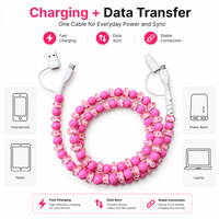 Câble de charge USB Type C 4 en 1 avec perles en forme de cœur rose, câble de transfert de données, cadeau mignon et tendance