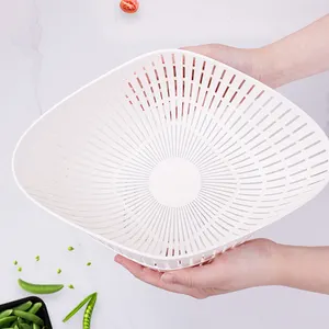 Plastic Drain Basket Fruits Vegetable Food Plastic Vegetable Double Layer Thick Drain Basket Washing Bowl Set