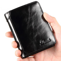 Dompet Pendek Kulit Sapi Pria, Pemegang Kartu 3 Lipat Vintage Kulit Asli RFID Anti Maling 2022