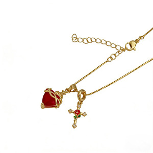 Collar SongYi con Colgante de Cruz de Oro 18K con Gotas de Aceite de Colores y Cadena Bañada en Cobre, Combinación Popular Budista del Sagrado Corazón para Comercio Transfronterizo - Product Image 4