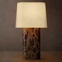 Lampe de table moderne minimaliste avec base en pierre et abat-jour en tissu, idéale pour chambre à coucher, chevet, salon, villa, hôtel, restaurant et projets.