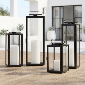 Lanternes à bougies classiques en métal noir de différentes tailles pour la décoration de la maison et du patio - Product Image 1