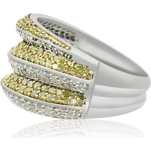 Anillo de Diamantes Naturales Blancos y Amarillos, Plata de Ley 925, Corte Redondo, Dos Tonos, Talla 7, para Uso Diario Femenino - Product Image 2