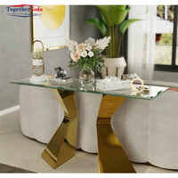 Vente en gros de console de commande et table de salle à manger en verre miroir pour hôtel familial couloir d'entrée doré au design moderne et luxueux