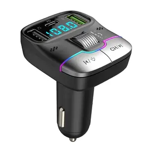 LED hiển thị kỹ thuật số Loại C FM Transmitter bluetooths 5.3 sạc xe hơi không dây kép USB PD xe MP3 Player với kim loại bánh xe con lăn