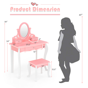 Makeup Desk Mirror Kids Cane Girl Suit Children <strong>Little</strong> Dressing <strong>Table</strong> for Girls Bedroom - Product Image 4