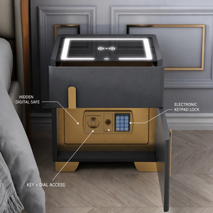 Table <span class=keywords><strong>de</strong></span> chevet intelligente personnalisée <span class=keywords><strong>avec</strong></span> coffre-fort dissimulé, chargeur sans fil, ports USB, LED 3 couleurs, vente en gros fabricant - Product Image 3
