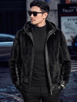 Blouson bomber pour homme en cuir véritable et fourrure de vison, coupe-vent épais noir, style streetwear automne avec fermeture éclair