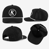 Casquette de baseball imperméable à 5 panneaux avec corde brodée personnalisée, perforations découpées au laser, en polyester, pour le golf, vente en gros
