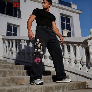 <span class=keywords><strong>Pantaloni</strong></span> Sportivi Unisex in Cotone <span class=keywords><strong>con</strong></span> Logo Personalizzato, Gamba Larga, Vita Elastica, Stile Vintage - Product Image 2