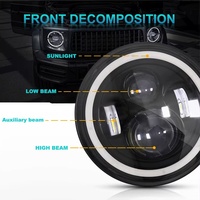 Phare LED en aluminium 7 pouces 12V 60W DRL H4 avec anneau halo Angel Eye 7500 Lumens 6000K IP67 étanche pour voiture et moto Wrangler JK