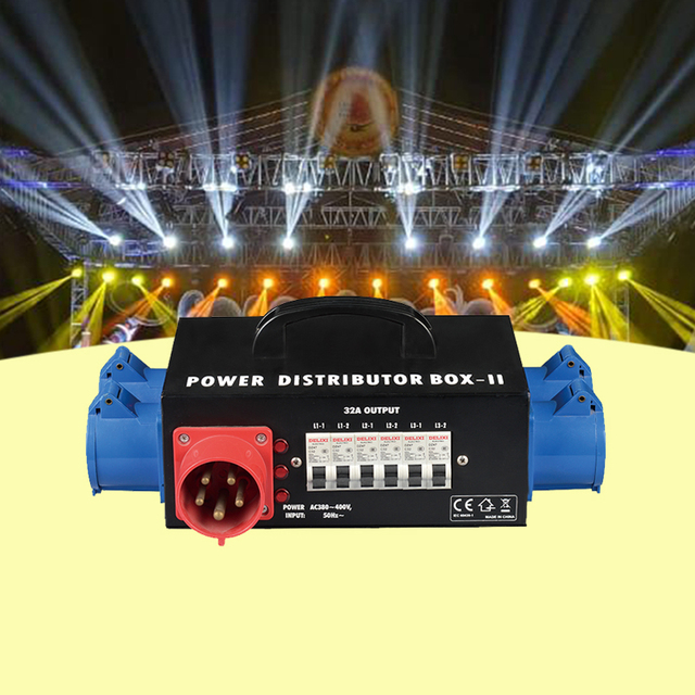 Nebula Cee Power Distribution Box with 1x32A 5Pin Input 6x16A CEE 3P Output Robust Steel Housing for Stage Lighting Live Events