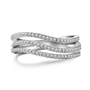 Dylam Dazzling Fine Fashion Jewellery Women S925 <b>Silver</b> Rhodium Plated 3-Layer Twisted <b>Wave</b> Simplicity 5A Zirconia Jewelry <b>Rings</b> - Product Image 1