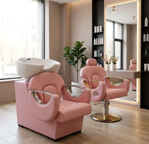 Sillón de Barbería de Lujo en PU Rosa con Reposabrazos Dorados, Silla Hidráulica de Estilismo, Silla para Lavado de Cabello para Salón - Product Image 6