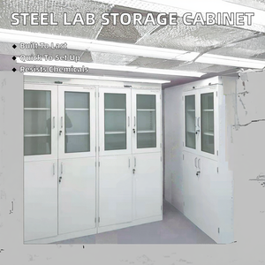 خزانة فولاذية بتصميم عصري لتخزين كواشف المختبرات والأدوية، أثاث مختبرات معدني متين مقاوم للمواد الكيميائية، ألواح خشبية - Product Image 2