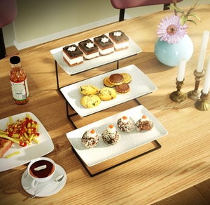 Diseño moderno banquete se rectángulo blanco de lujo de cerámica bandeja para servir con soporte de hierro - Product Image 4