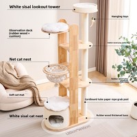 Arbre à chat compact multi-niveaux en bois massif, modèle pour la maison, idéal pour petits appartements, tout-en-un avec grand lit et poteau d'escalade pour chats