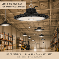 Vente en gros de lampes UFO à économie d'énergie 100W 150W 200W pour entrepôt, garage, atelier, supermarché, hall d'exposition