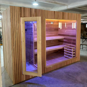 <span class=keywords><strong>Cabine</strong></span> <span class=keywords><strong>de</strong></span> <span class=keywords><strong>douche</strong></span> moderne en bois <span class=keywords><strong>de</strong></span> pruche écologique avec sauna infrarouge extérieur à toit plat, trous pré-percés, installation facile DIY pour villa - Product Image 4