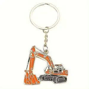 Portachiavi fabbrica personalizzato argento di lusso in metallo con Design arancione Swing Walker escavatore macchina ciondolo tecnica placcato regalo